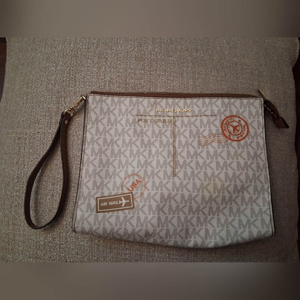 Michael Kors Beige and Brown Wristlet
